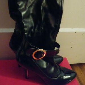 Black patent stretch high boots